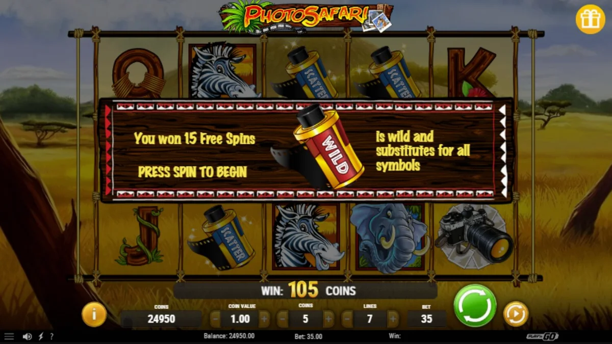 Interface do jogo de slot Photo Safari em um dispositivo móvel