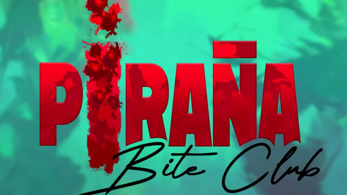 Interface do jogo Piranha Bite Club com tema tropical e piranhas